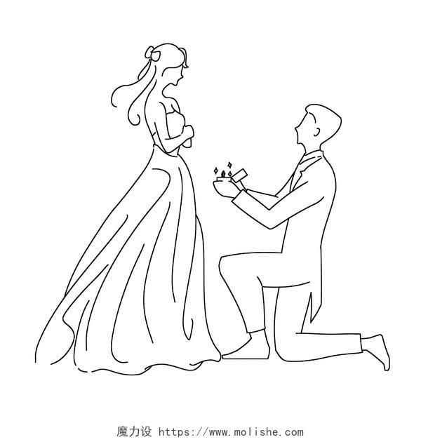 手绘线条婚礼卡通人物原创素材